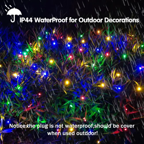 Vista 3 de HISHINY Red de luces LED de Navidad para exteriores, 5 x 5 pies, 100 luces LED de cable verde, conectables para interiores y exteriores, cadena