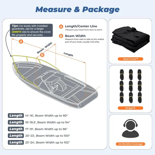 Vista 7 de RVMasking - Funda para barco, 1400D resistente reforzada en el medio, impermeable y remolcable con bolsa de almacenamiento para casco V, de tres