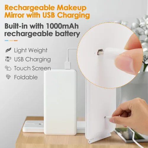Vista 5 de DenCert Espejo de Maquillaje de Viaje Recargable con 72 LED Iluminado Compacto Delgado Tocador con Luces 3 Modos de Iluminación Regulable Pantalla