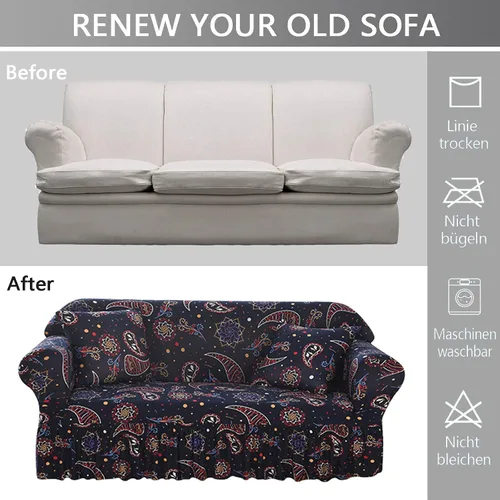 Vista 6 de MBROS Funda de sofá súper elástica, protector de muebles impreso con falda, funda de sofá para sofá de 2 plazas, funda suave para sofá biplaza