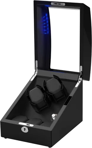 Vista 5 de TRIPLE TREE Bobinadora de reloj doble + 3 almohadas de reloj de cuero suave LED automáticos, caja de bobinado de madera con carcasa de madera
