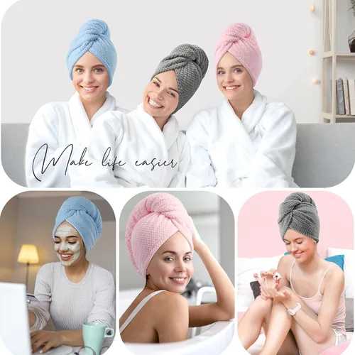 Vista 7 de YFONG Paquete de 3 Toallas Grandes de Microfibra para Envolver el Cabello, 30" x 10" Más Gruesas Anti Encrespamiento Secado Rápido Toallas