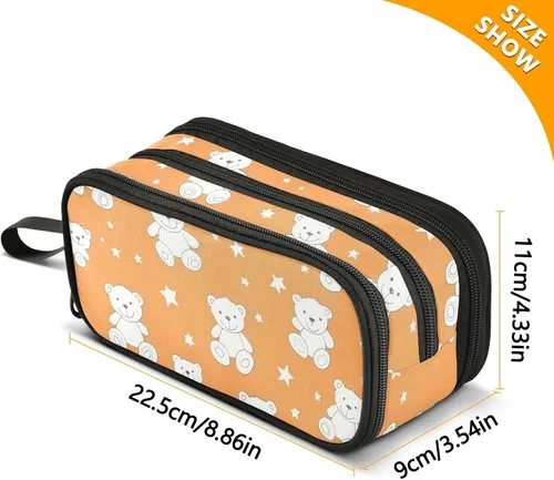 Vista 3 de Nylon Large Pencil Bags Cartoon Cute White Teddy Bear Stars Big Capacity Big Zipper Pencil Case Stationery for College Women estuche
