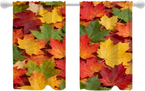 Vista 84 de Shrahala Orange Autumn Autumn Blackout Curtain Tiers, Fall Kitchen Valance Light Blocking Tier Drapes with Rod Pocket, 2 Pack 26 X 24 in