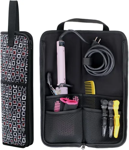 Vista 8 de WK IEASON 2 piezas de funda de plancha plana para el cabello, bolsa de lona, resistente al calor, rizador de silicona, para herramientas de cabello