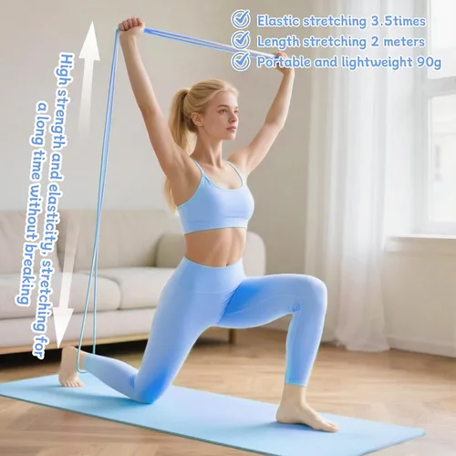 Vista 2 de Figura 8 Banda de resistencia, bandas de ejercicio para hombres y mujeres con asas, equipo de fitness para el hogar de yoga, pilates, (azul)
