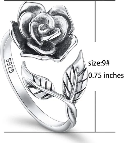 Vista 33 de Anillos abiertos ajustables de plata de ley S925, anillo de rosa para mujeres y adolescentes