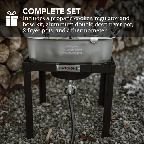 Vista 4 de Gas One Freidora Doble con 2 Canastas Quemadores de Propano para Cocinar al Aire Libre – Olla de Aluminio Resistente de 18Qt Freidora Profunda