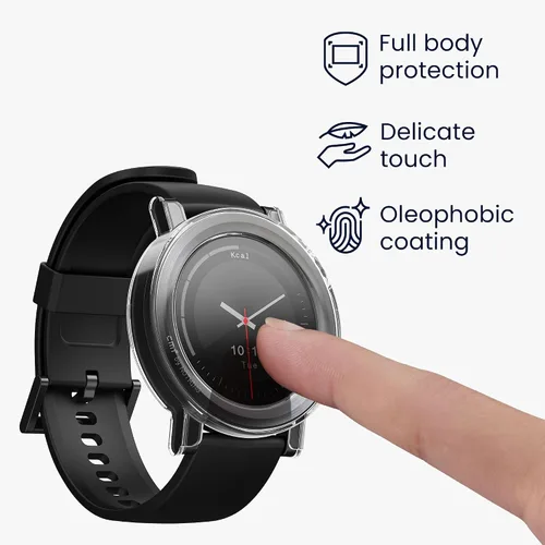 Vista 3 de kwmobile Funda compatible con CMF Watch 3 Pro Covers - Vidrio templado 2X con marco de plástico - Transparente/Negro