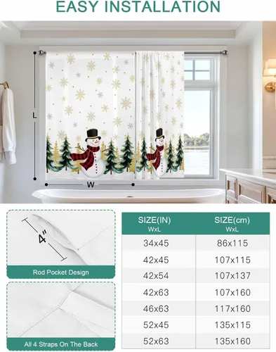 Vista 6 de Cortinas de Navidad con lazos para cocina, baño, dormitorio, ventanas de 45 pulgadas de largo, cortinas con globos, cortinas con bolsillo