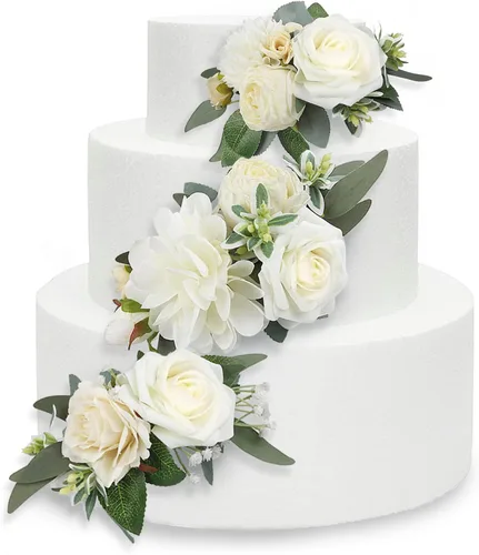 Vista 13 de Rinlong 3Pcs Premade Cake Flowers, Pampas Beige Wedding Cake Decor Beige y almendra