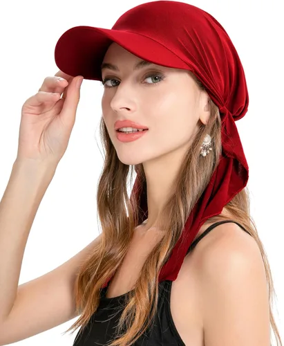 Vista 7 de ZLYC Gorro de quimioterapia para mujer, visera para la cabeza, bufanda preatada, gorra ligera de calavera Blanco sólido