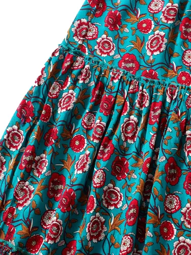 Vista 55 de Milumia Women Boho Vintage Floral Print Long Skirt Summer Tiered Maxi Skirt