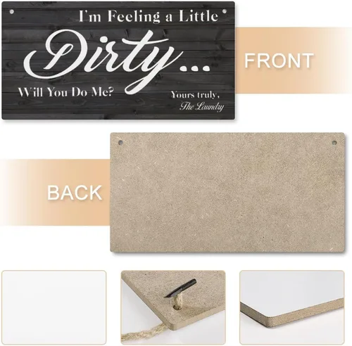 Vista 4 de Letrero de madera con texto en inglés "I'M Feeling A Little Dirty Will You Do Me Laundry Laundry Laundry - Letrero decorativo de madera para patio