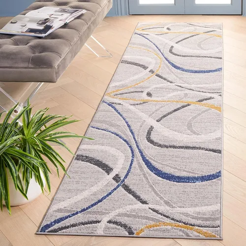 Vista 14 de SAFAVIEH Odyssey Collection - Alfombra de pasillo de 2 pies 2 pulgadas x 8 pies, marfil azul y dorado, diseño abstracto moderno, ideal para zonas