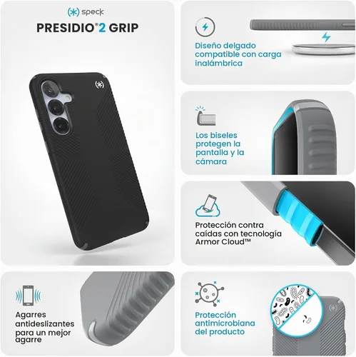 Vista 2 de Speck Funda para Samsung Galaxy S25 Plus, protección contra caídas de 13 pies, agarre antideslizante, funda para Samsung S25 Plus, bisel elevado