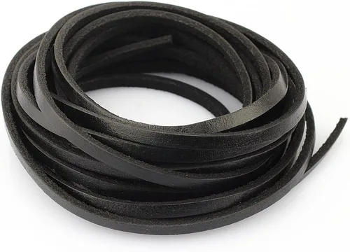 Vista 9 de (TM) Cordón de cuero genuino plano de 3 mm para trenzado, negro (5 yardas)