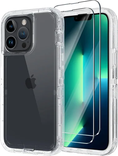 Vista 8 de Funda para iPhone 13 Pro con 2 protectores de pantalla, protección contra caídas a prueba de golpes, cuerpo completo, resistente, 3 capas, militar
