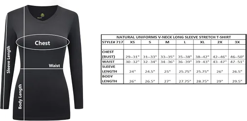 Vista 7 de Natural Uniforms Camiseta de manga larga con cuello en V para mujer