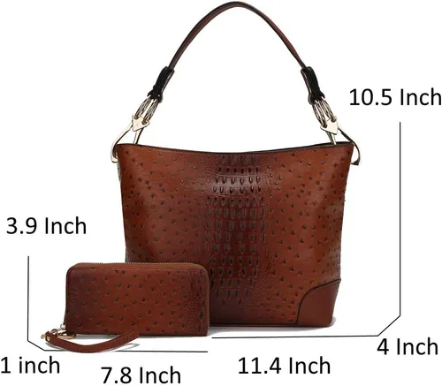 Vista 4 de Juego de bolso de hombro y cartera Hobo naranja por MKF Collection