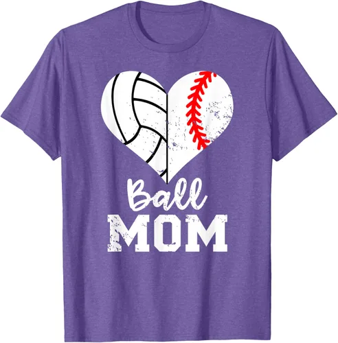 Vista 9 de Ball Mom Heart Funny Baseball Voleibol Mom - Camiseta para mamá, Negro, S