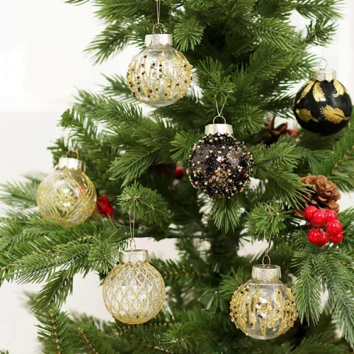 Vista 7 de Esferas de adornos de Navidad, exquisitas decoraciones navideñas para árbol, pintura de PET, colgante de Navidad, 25