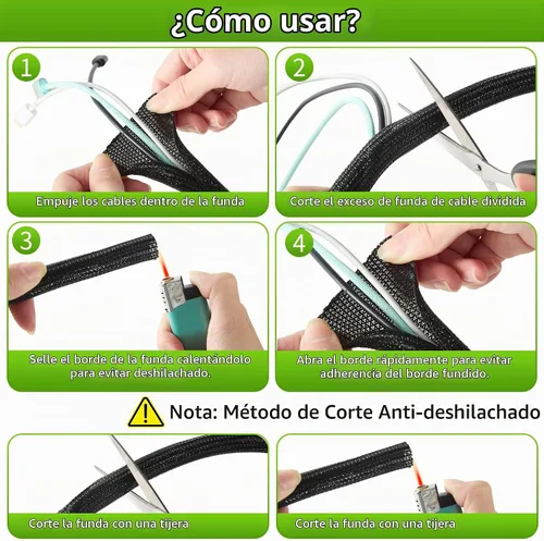 Vista 4 de Funda para Cables de 1/2" x 3.05m Negra/Blanca - Protege los Cables de las Mascotas y Organiza los Alambres - Estilo Moderno - Material de Poliéster