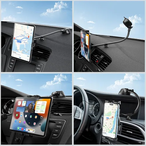 Vista 7 de Soporte para tablet para salpicadero de automóvil, soporte para iPad, cuello de cisne, parabrisas fuerte con ventosa para tabletas de 4.5 a 12.9