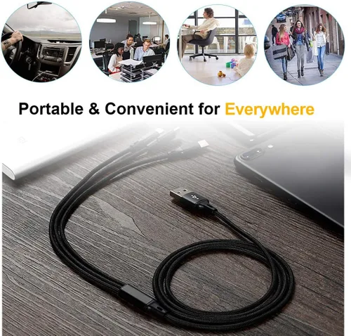 Vista 8 de Puxnoin Cable de carga múltiple, paquete de 2 cables de carga 4 en 1 de 4 pies para múltiples dispositivos, cable de carga universal trenzado