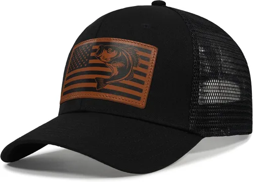 Vista 2 de Regalos de pesca para hombres y mujeres, sombrero único de camionero con bandera de pescador para pescador, el mejor regalo, negro/gris
