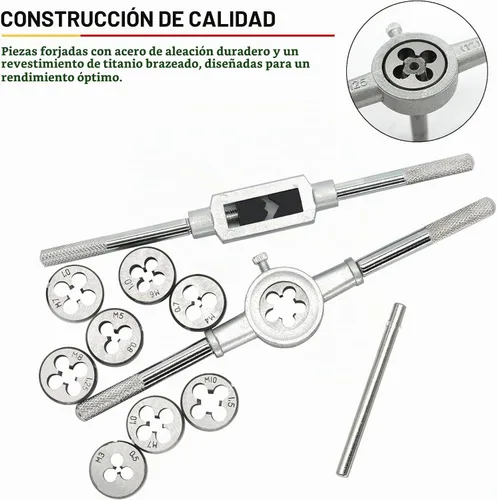 Vista 2 de BeHappy Juego de machos y terrajas de 40 piezas, tamaño métrico estándar M3 a M12, juego de herramientas de roscado para cortar roscas externas e