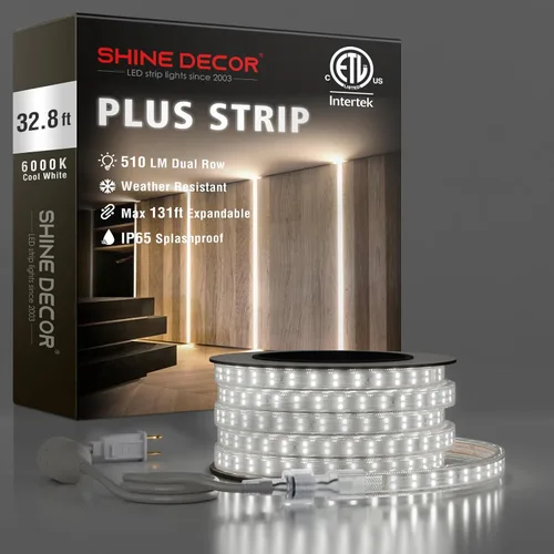 Vista 15 de Shine Decor Tira de luces LED Plus CA 120V, cuerda brillante de doble fila conectable, ETL IP65 impermeable y resistente a la intemperie para Blanco
