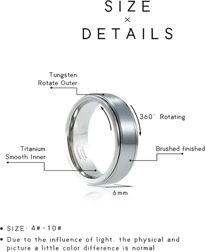 Vista 7 de Anillo giratorio de titanio de tungsteno de 0.2360.315 pulgadas para hombre, tamaño medio, sin níquel, anillo de ansiedad para hombres y mujeres