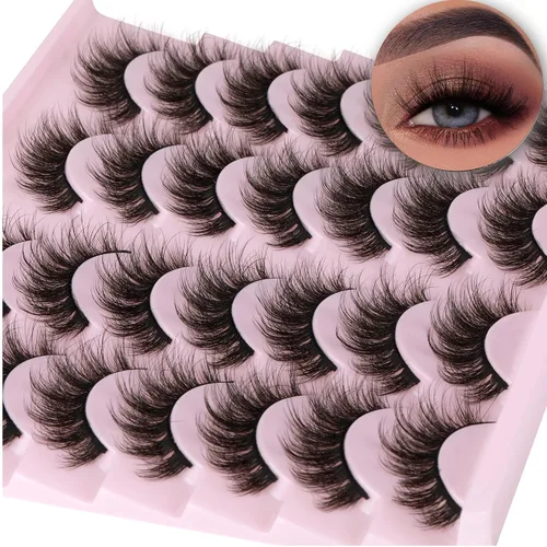 Vista 18 de Pestañas postizas de visón natural, efecto ojo de gato, finas, 16 mm, 5D, paquete de 14 pares de pestañas falsas de TNFVLONEINS