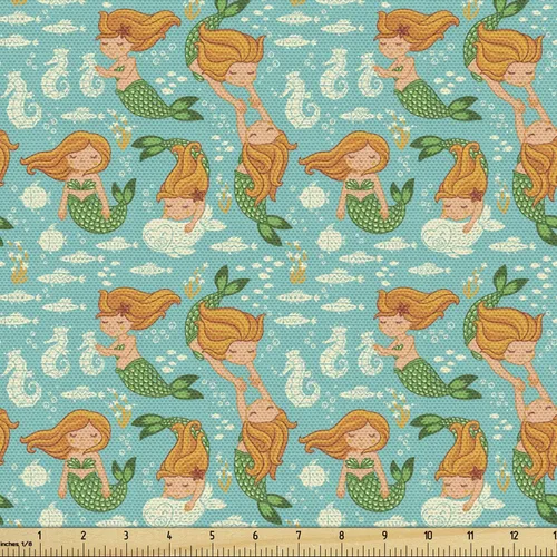 Vista 78 de Ambesonne Tela para Amantes de los Perros por Yarda, Perro Salchicha de Dibujos Animados Dachshund Cachorro con Pijamas a Rayas Flores y Mariposas