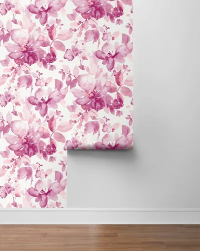 Vista 7 de NextWall Papel pintado de flores de despegar y pegar (rosa)