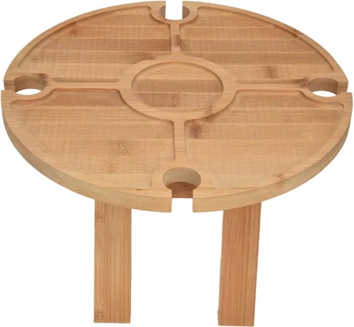 Vista 6 de Mesa de picnic plegable portátil, mesa de madera plegable al aire libre con soporte para copa de vino para senderismo, camping, cena