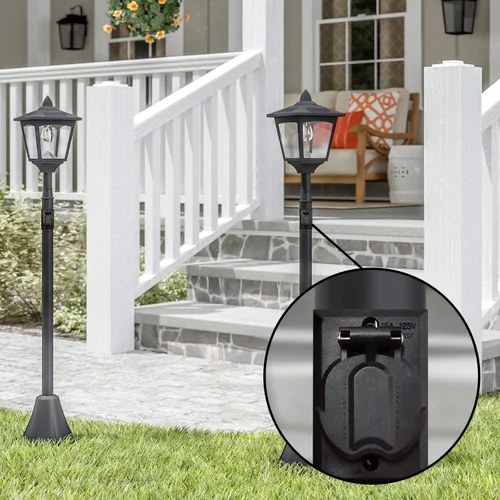 Vista 4 de Toma de corriente a tierra para poste de lámpara de exterior, briidea 125V 15A toma eléctrica para poste de luz, reemplazo, negro