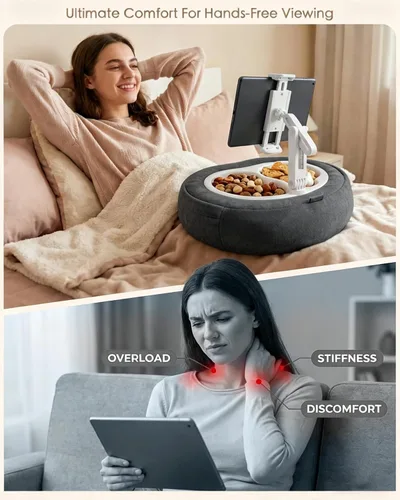Vista 2 de Miledi Soporte de almohada para tableta, compatible con Kindle de 5 a 12.9 pulgadas, iPad, teléfono/tableta, soporte giratorio de 360° para cama