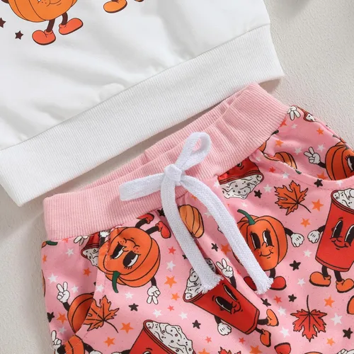 Vista 7 de Kayotuas Conjunto de camisa y pantalones de manga larga con cuello redondo para bebé, disfraz de calabaza, fantasma, calabaza, fantasma, camiseta