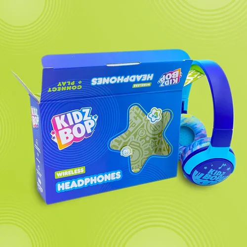 Vista 5 de Move2Play, Kidz Bop, auriculares Bluetooth para niños Micrófono y altavoces de alta definición Limitación de volumen de 94dB Inalámbricos Azul