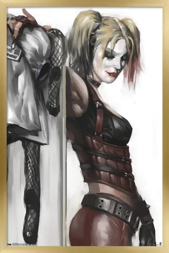 Vista 14 de DC Comics - Póster de pared de Harley Quinn, 22.4 pulgadas de largo x 14.7 pulgadas de ancho, versión enmarcada de madera de granero