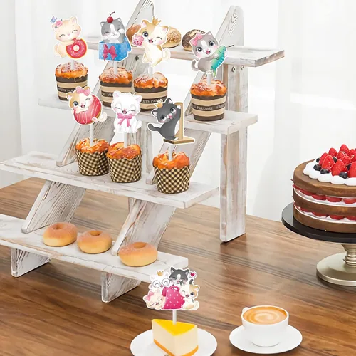 Vista 8 de 24 adornos para cupcakes de gato, miau, gatito, decoración de fiesta, lindos adornos para cupcakes de gatos de dibujos animados para gatitos, baby