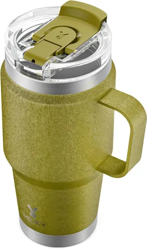 Vista 28 de Meoky Vaso de viaje de acero inoxidable de 40 onzas con asa, taza de viaje de acero inoxidable con tapa para sorber 2 en 1, taza de café aislada al