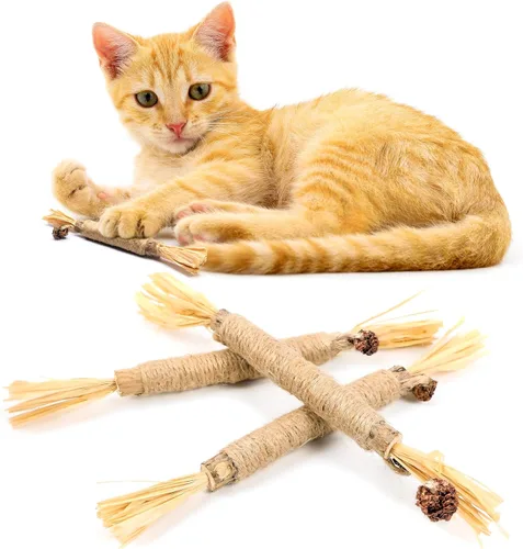Vista 10 de Cuerda masticable para gatos, paquete de 3 cuerdas para masticar para limpieza de dientes, juguetes de dentición para gatitos con palo
