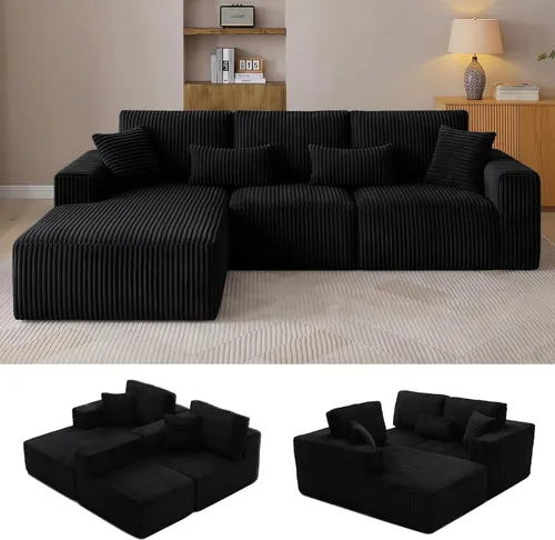 Vista 12 de Sofá modular en forma de L de 108 pulgadas, sofá modular sin hueso para sala de estar, cómodo sofá esponjoso de pana con asiento profundo Camel