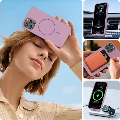 Vista 8 de Miracase - Funda compatible con iPhone 12 Pro Max, [forro de microfibra suave antiarañazos], funda de silicona líquida de goma de gel a prueba