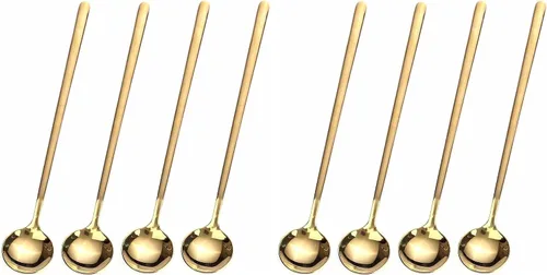 Vista 7 de 4 piezas de cucharas de café/té de 17 cm con mango largo, doradas, para té helado, espresso, cucharas largas de acero inoxidable para remover