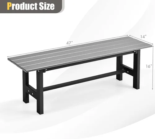 Vista 3 de GIANTEX Asiento de banco para exteriores, banco de jardín sin espalda Gris
