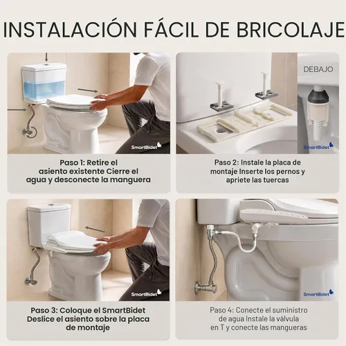 Vista 6 de SmartBidet SB-2000 Asiento de bidé eléctrico - Asiento para inodoro climatizado con secador de aire caliente y funciones de lavado con control